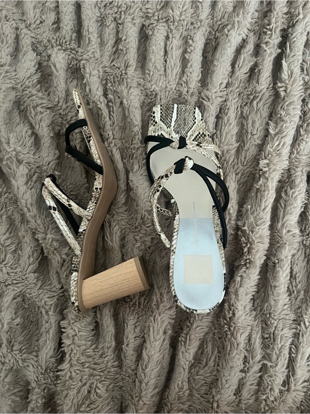 Dolce Vita Snake-Print Block Heel Sandals with Black Straps